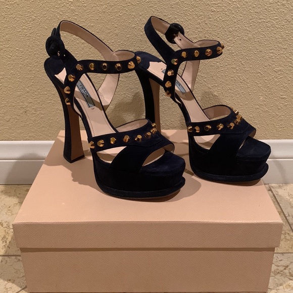Prada Navy Blue Suede Heels - Picture 2 of 7